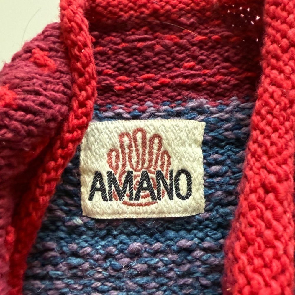 Amano Hand Knitted Multicolor Patchwork Wool Chunky Cardigan Sweater Medium - Picture 7 of 9